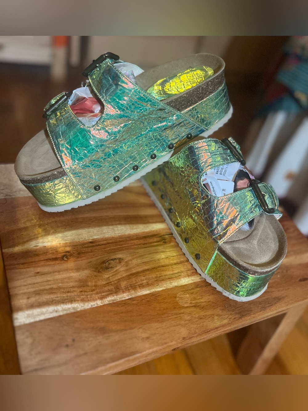Jeffrey Campbell x Free People 
 Rule Breaker Platform Sandals in Holographic